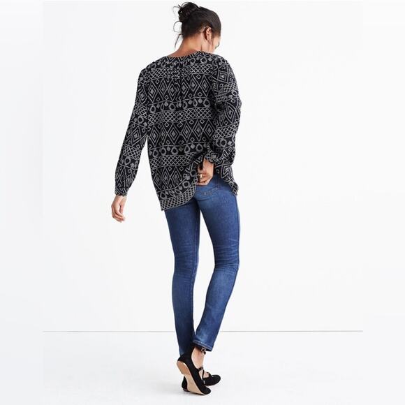 MADEWELL Women's Black Lace-Up Peasant Top in Caravan Print Oversize Size M - Picture 2 of 15
